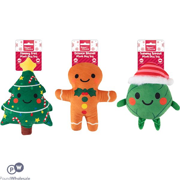 Smart Choice Christmas Squeaky Crinkle Festive Character Plush Dog Toys Assorted