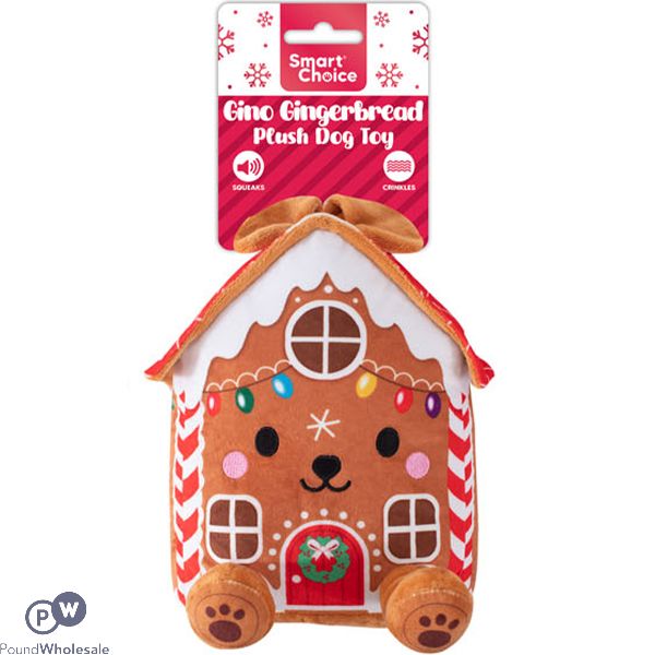 Smart Choice Christmas Squeaky Crinkle Plush Gino Gingerbread Dog Toy 28cm