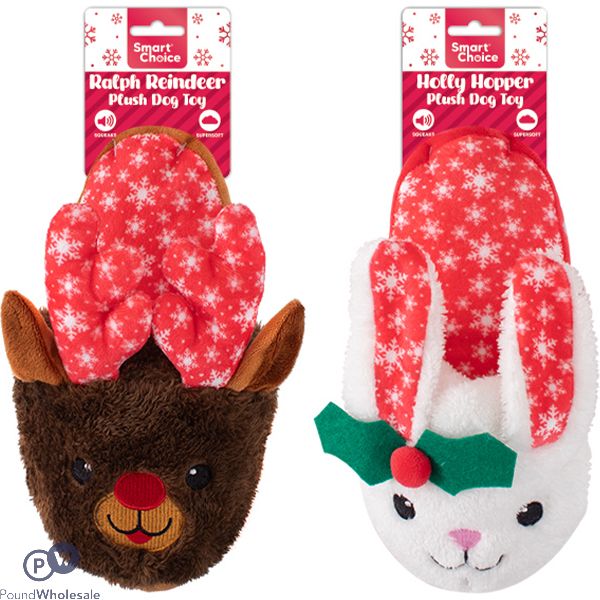 Smart Choice Christmas Squeaky Soft Plush Slipper Dog Toy Assorted