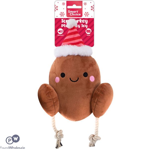 Smart Choice Christmas Squeaky Plush Rope Tony Turkey Dog Toy 30cm