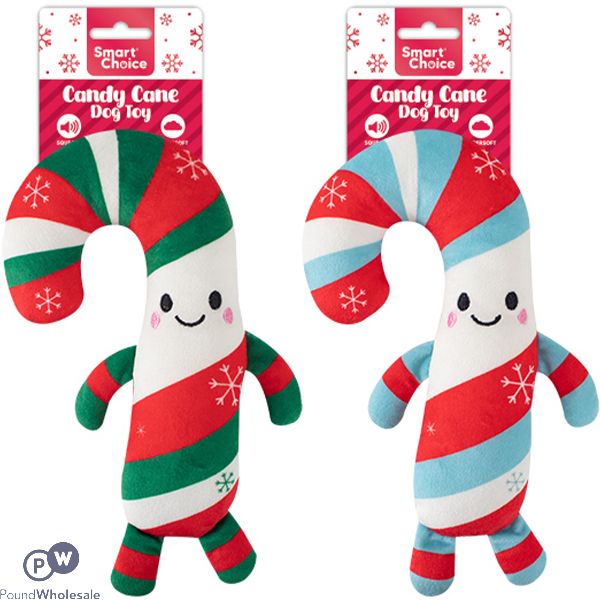 Smart Choice Christmas Squeaky Plush Candy Cane Dog Toy 25cm Assorted Colours