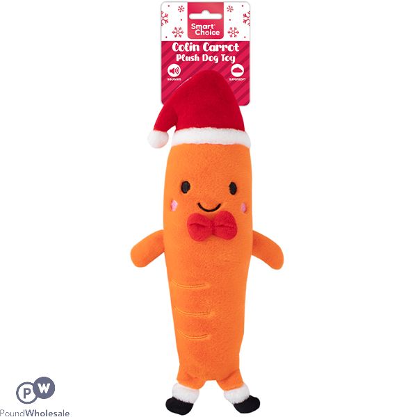 Smart Choice Christmas Squeaky Crinkle Colin Carrot Plush Dog Toy 36cm