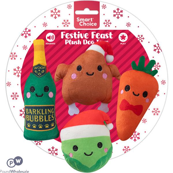 Smart Choice Christmas Squeaky Festive Feast Plush Dog Toys 4 Pack