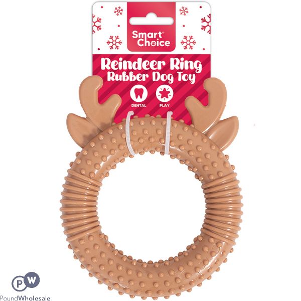 Smart Choice Christmas Textured Reindeer Ring Rubber Dog Toy 14cm