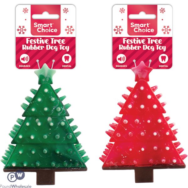 Smart Choice Christmas Squeaky Festive Tree Rubber Dog Toy 9.5cm Assorted Colours