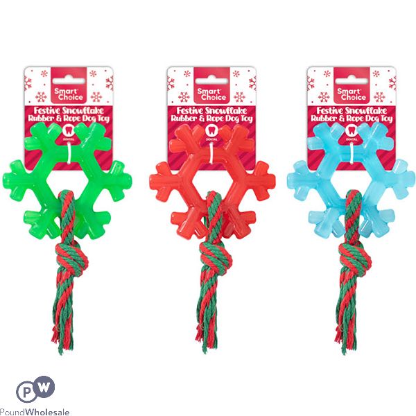 Smart Choice Christmas Rubber & Rope Festive Snowflake Dog Toy 21cm Assorted Colours