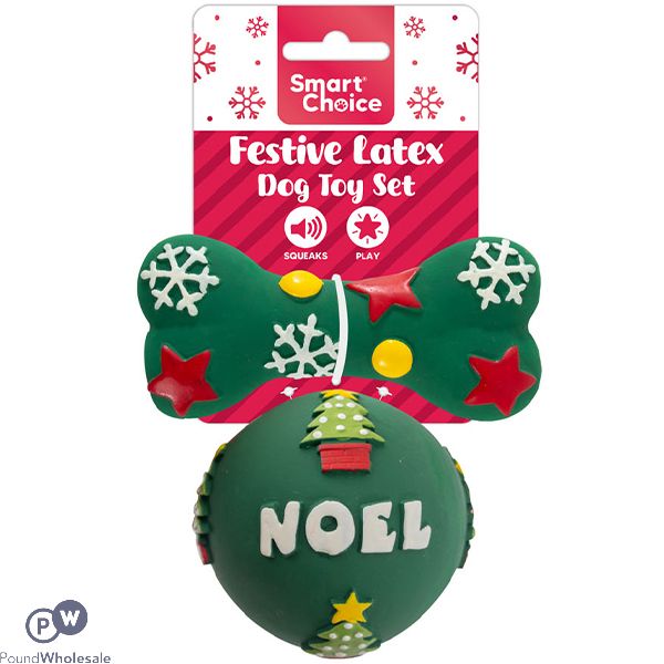 Smart Choice Christmas Squeaky Latex Embossed Festive Dog Toy Set 2pc