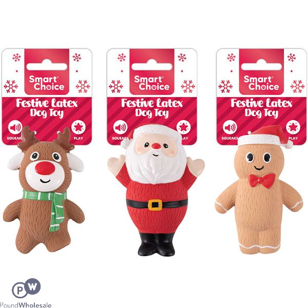 Smart Choice Christmas Latex Festive Character Dog Toy 11cm Assorted