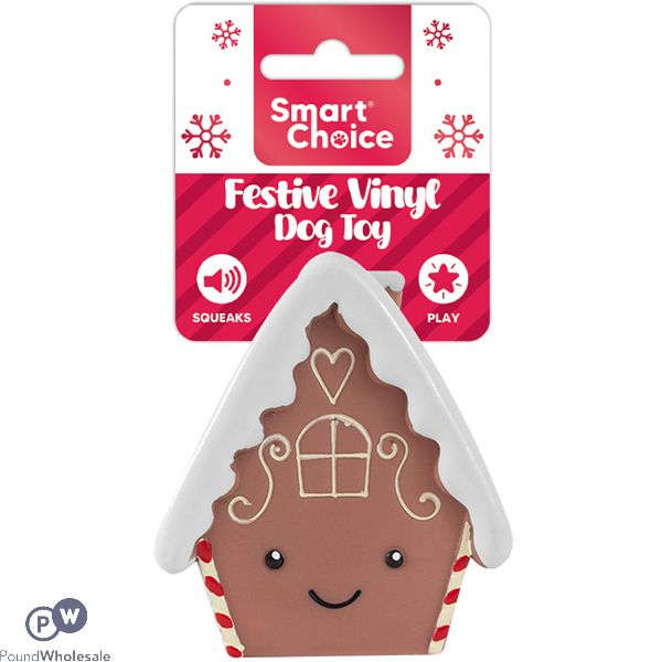 Smart Choice Christmas Squeaky Vinyl Festive Gingerbread House Dog Toy 7.5cm