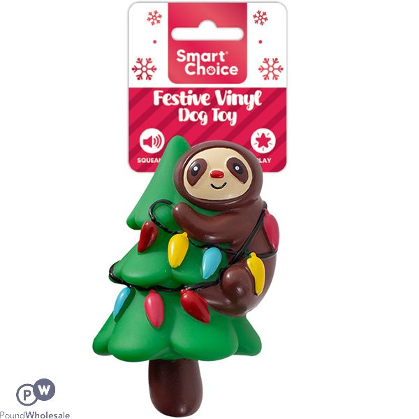 Smart Choice Festive Vinyl Squeaky Sloth Christmas Tree Dog Toy 12cm