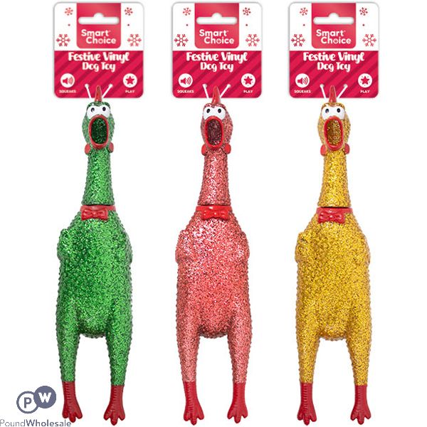 Smart Choice Christmas Vinyl Glitter Honking Chicken Dog Toy 32cm Assorted Colours