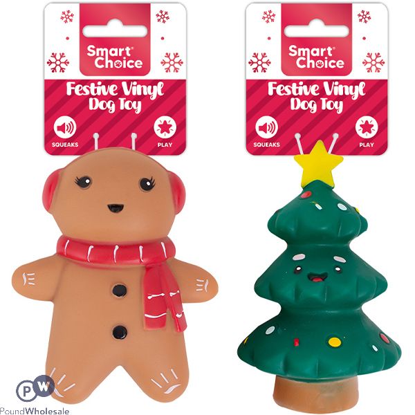 Smart Choice Christmas Vinyl Squeaky Festive Character Dog Toy 13cm Assorted