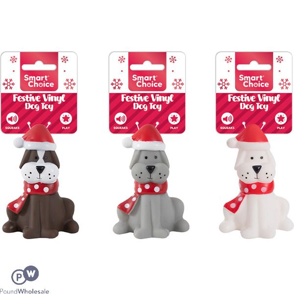 Smart Choice Christmas Squeaky Vinyl Festive Pooch Dog Toy 10cm Assorted Colours