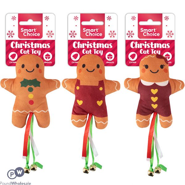 Smart Choice Christmas Catnip Jingle Gingerbread Cat Toy Assorted