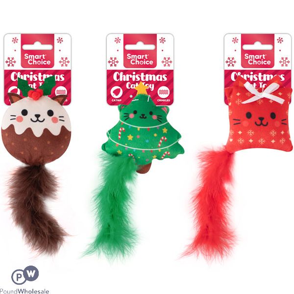 Smart Choice Christmas Catnip Crinkle Festive Feather Cat Toy Assorted