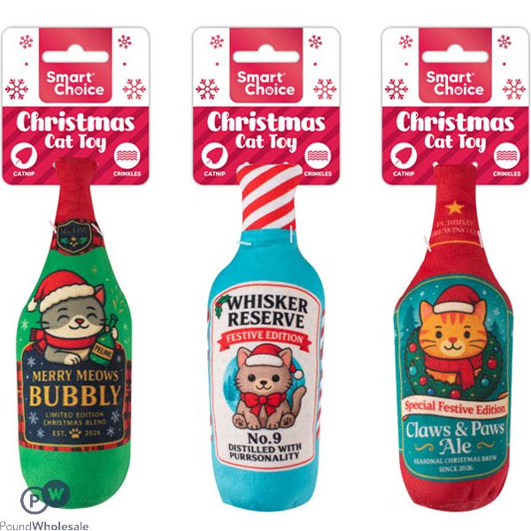 Smart Choice Christmas Catnip Crinkle Festive Bottle Cat Toy 18cm Assorted