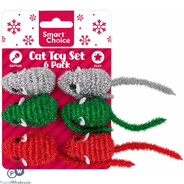 Smart Choice Christmas Rattling Tinsel Mice 6 Pack