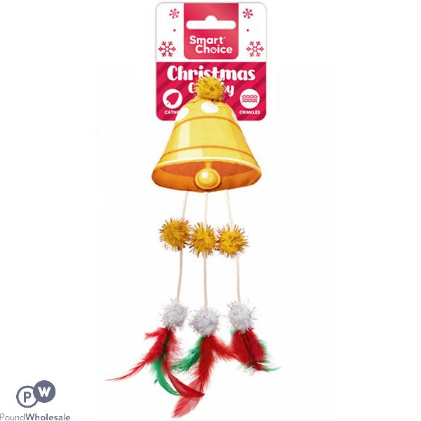 Smart Choice Christmas Catnip Plush Feather & Pom Pom Bell Cat Toy 28cm