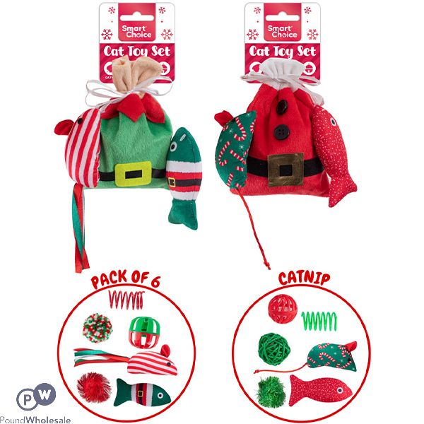Smart Choice Christmas Elf & Santa Festive Cat Toy Set 6 Pack Assorted