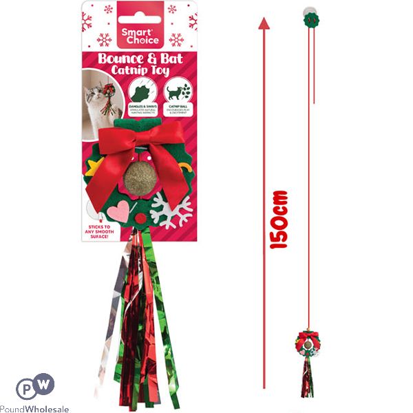 Smart Choice Christmas Bounce & Bat Catnip Festive Wreath Hanging Cat Toy 150cm