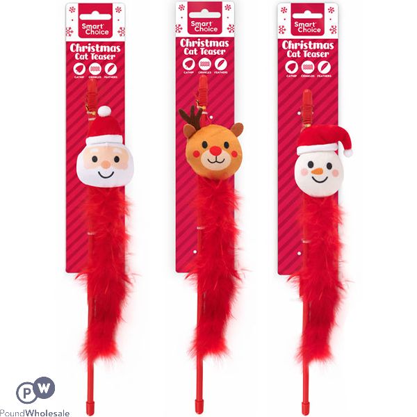 Smart Choice Christmas Catnip Crinkle Feather Cat Teaser 47cm Assorted
