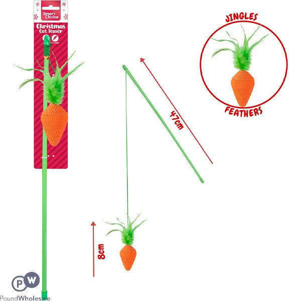 Smart Choice Christmas Catnip Jingle Feather Festive Carrot Cat Teaser 47cm