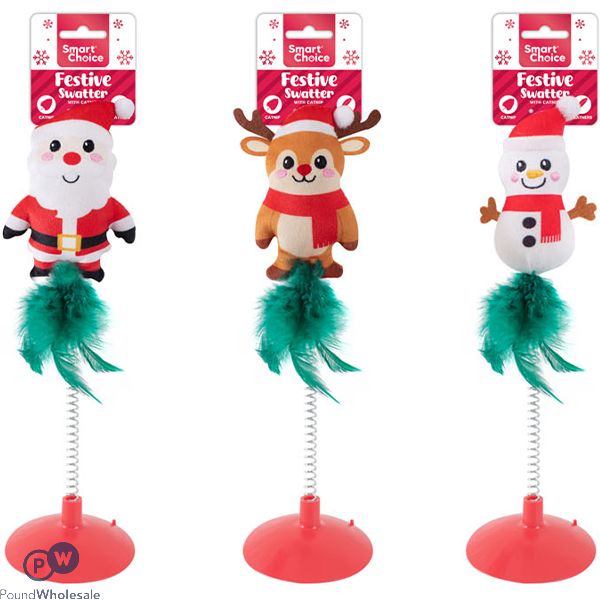 Smart Choice Christmas Catnip Feather Springy Festive Swatter Cat Toy 30cm Assorted