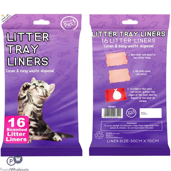 WORLD OF PETS CAT LITTER LINERS 30 X 70CM 16 PACK