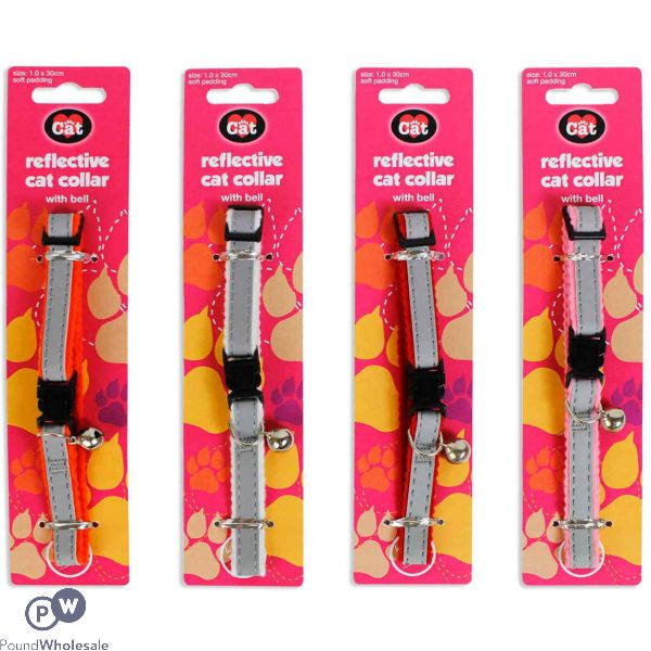 WORLD OF PETS REFLECTIVE CAT COLLAR WITH BELL 4 ASSORTED COLOURS