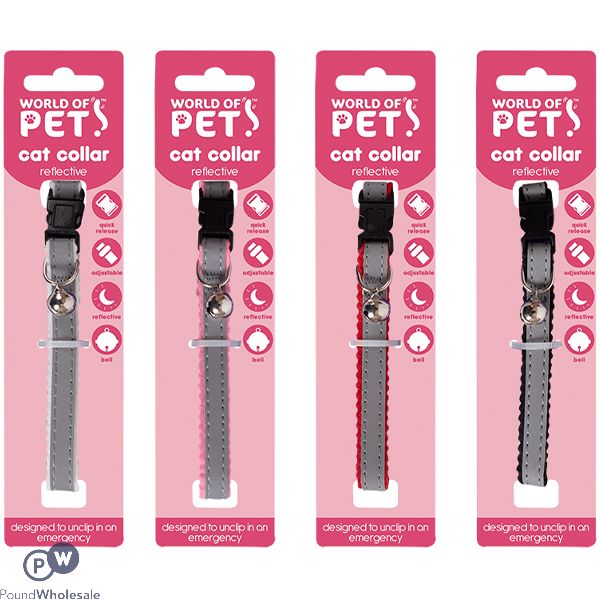 World Of Pets Reflective Cat Collar With Bell 4 Assorted Colours