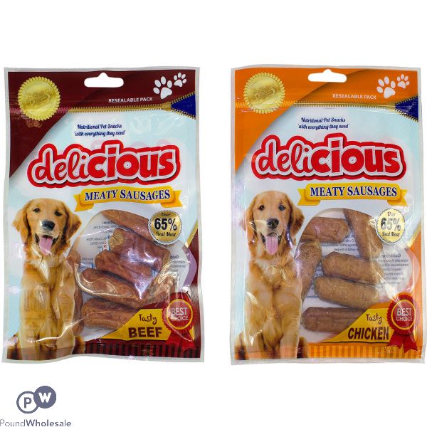 World Of Pets Soft Meaty Sausage Dog Treats Assorted Chicken & Beef Flavour