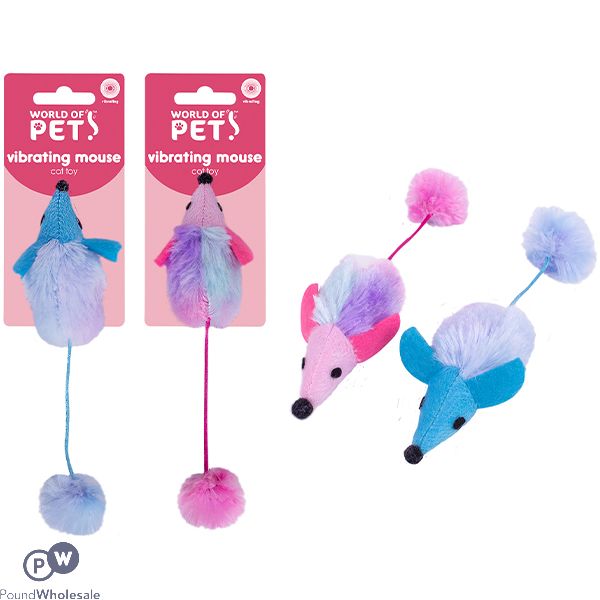 World Of Pets Furry Vibrating Mouse Cat Toy Assorted Colours 18cm