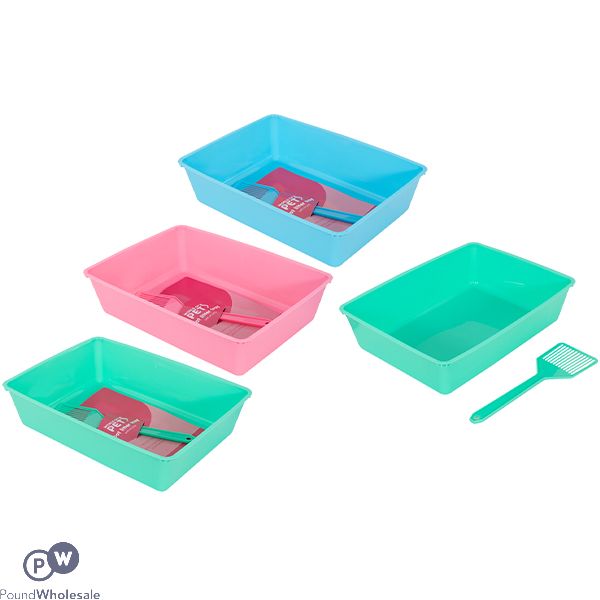 World Of Pets Cat Litter Tray With Scoop 3 Assorted Colours