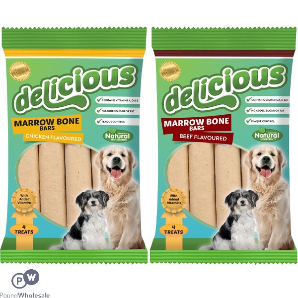 WORLD OF PETS DELICIOUS HEALTHY MARROW BONE BEEF-FLAVOURED BARS DOG TREATS 4 PACK CDU ASSORTED