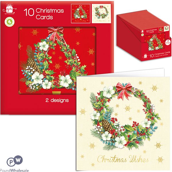 Giftmaker Wreath & Tree Christmas Cards 2 Assorted 10 Pack Cdu