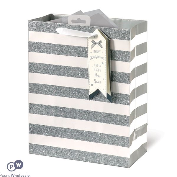 GIFTMAKER SILVER STRIPE CHRISTMAS GIFT BAG LARGE