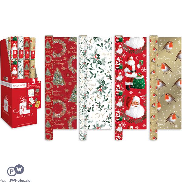 Giftmaker Elegant Traditional Christmas Gift Wrap 4m Assorted Cdu