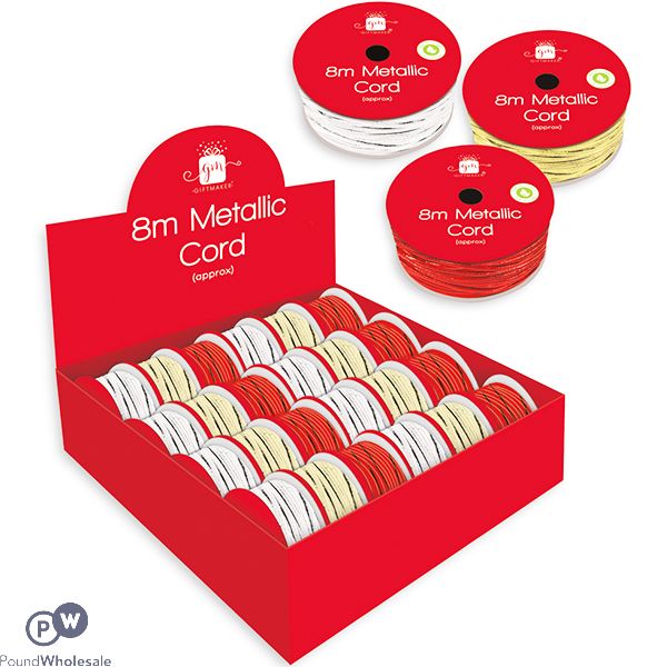 Giftmaker Metallic Cord 8m Assorted Colours CDU