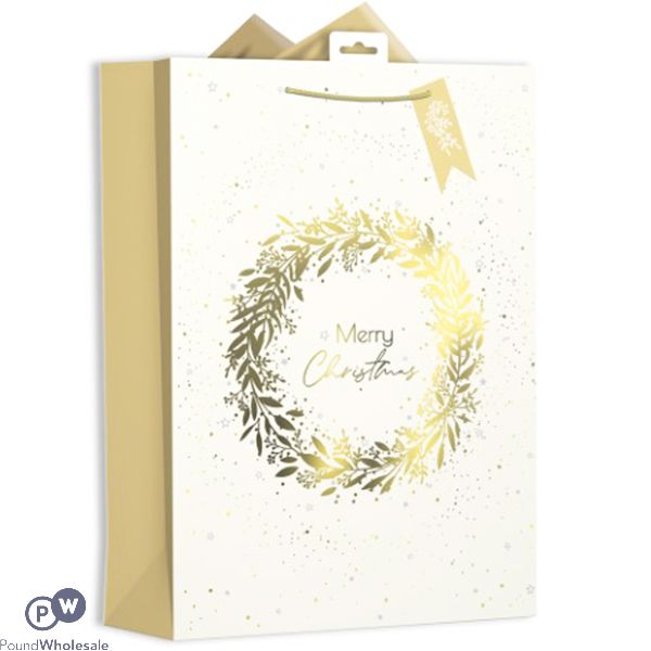 GIFTMAKER CHRISTMAS GOLD & CREAM WREATH GIFT BAG XL