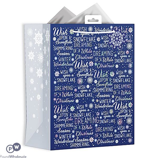 GIFTMAKER NAVY CHRISTMAS TEXT GIFT BAG LARGE