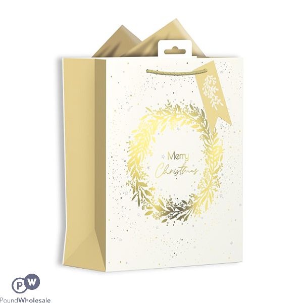 Giftmaker Christmas Gold & Cream Wreath Gift Bag Medium