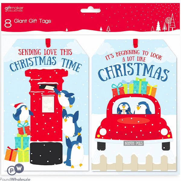 GIFTMAKER GIANT PENGUIN CHRISTMAS GIFT TAGS ASSORTED 8 PACK