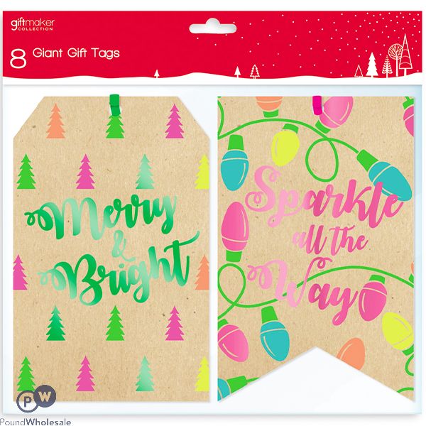 Giftmaker Giant Kraft Contemporary Christmas Gift Tags Assorted 8 Pack