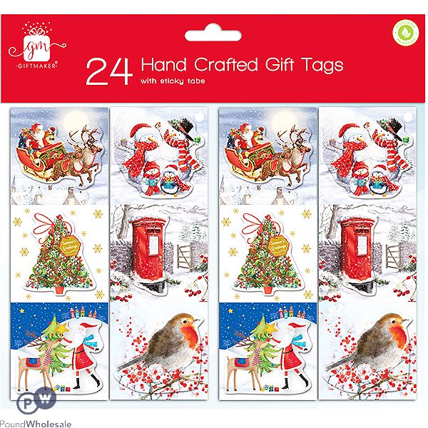 GIFTMAKER HAND-CRAFTED TRADITIONAL CHRISTMAS GIFT TAGS ASSORTED 24PC