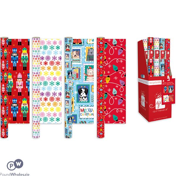 Giftmaker Cute Novelty Christmas Gift Wrap 4m Assorted Cdu