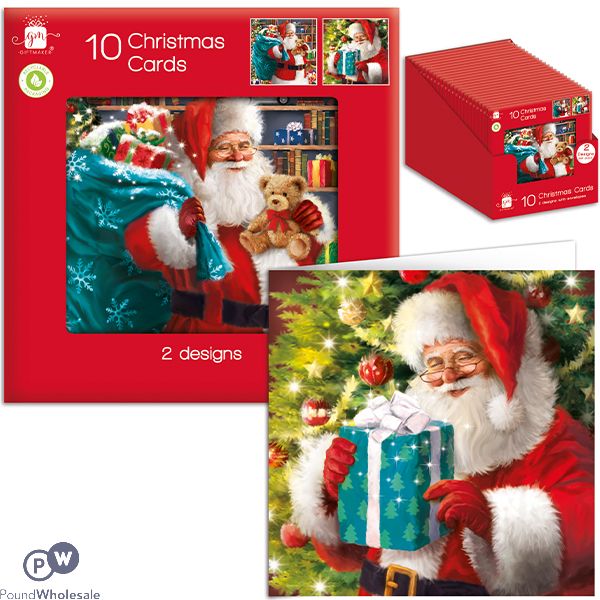 Giftmaker Square Santa Christmas Cards 10 Pack Cdu Assorted