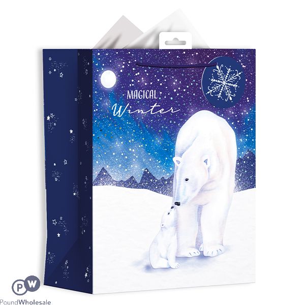 GIFTMAKER MAGICAL WINTER POLAR BEAR GIFT BAG LARGE