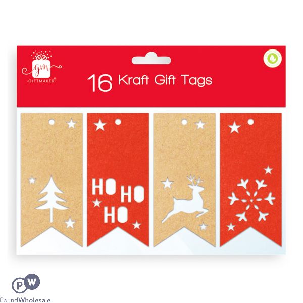 Giftmaker Assorted Kraft Christmas Gift Tags 16 Pack