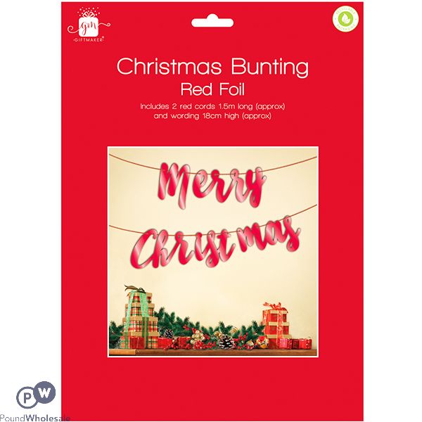 Giftmaker Red Foil Christmas Bunting 1.5m