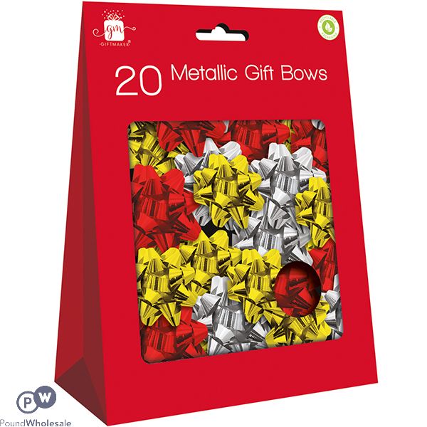 GIFTMAKER ASSORTED COLOUR METALLIC GIFT BOWS 20 PACK